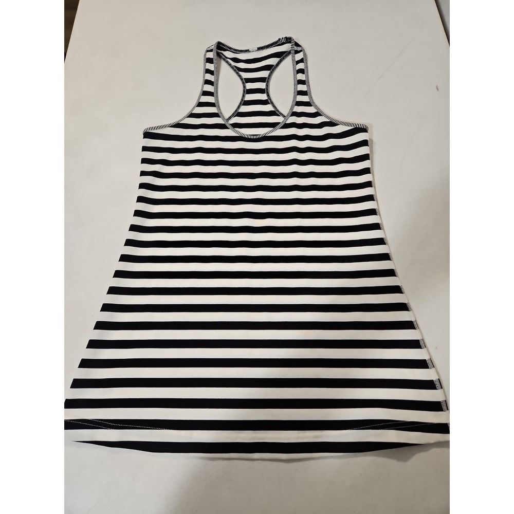 Lululemon‎ Cool Racerback Top Tank black/white wide stripes 8/10 15.5"P-P (L109